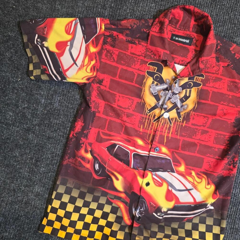 vintage y2k no boundaries all over print button up. mens M - Picture 2 of 4